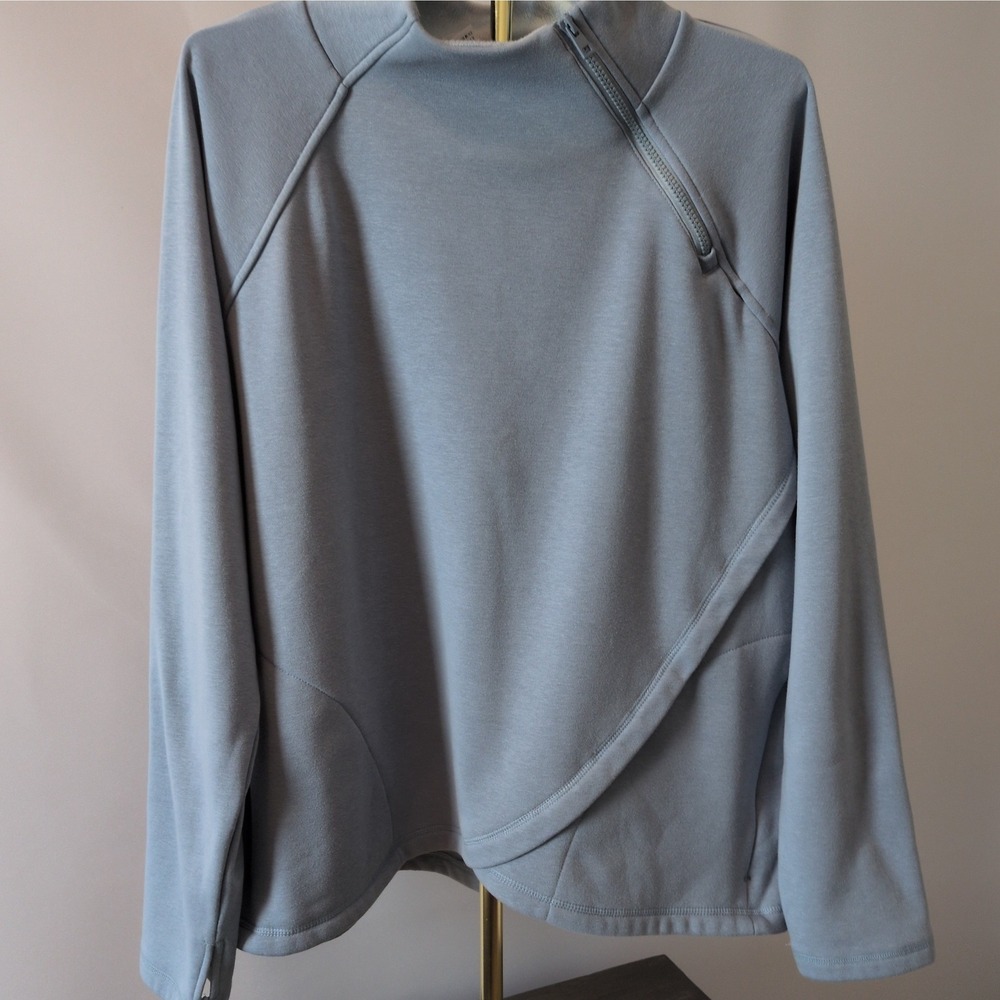 90 Degree by Reflex Sweatshirt Women XXL Blue Asymmetrical Zip Tulip Hem Active